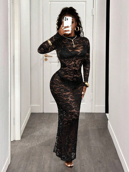 BamGlam Women's Sexy Sheer Lace Bodycon Dress Fall Cloth For Women