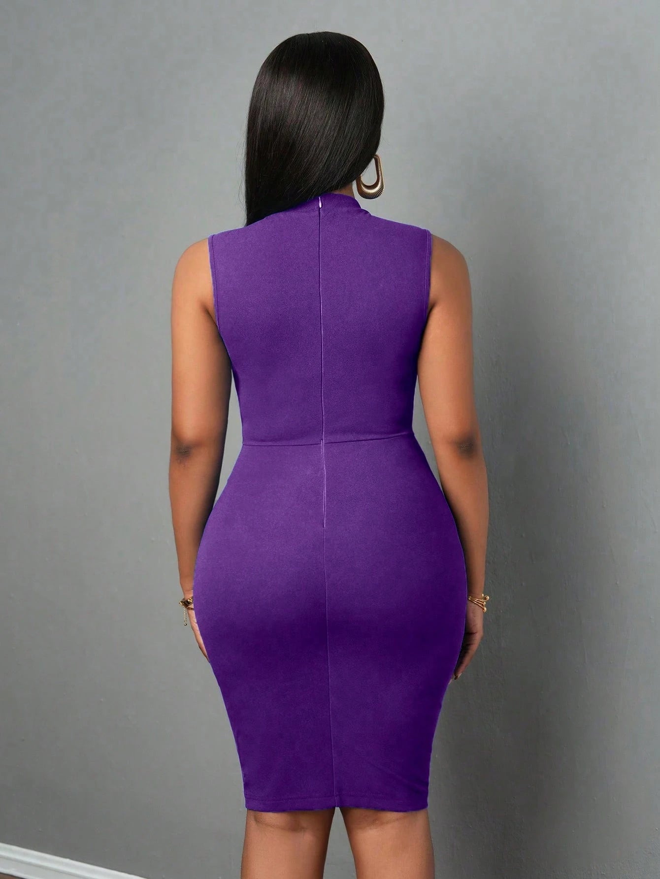 BamGleam Elegant Simple Solid Color Sleeveless Fitted Purple Dress