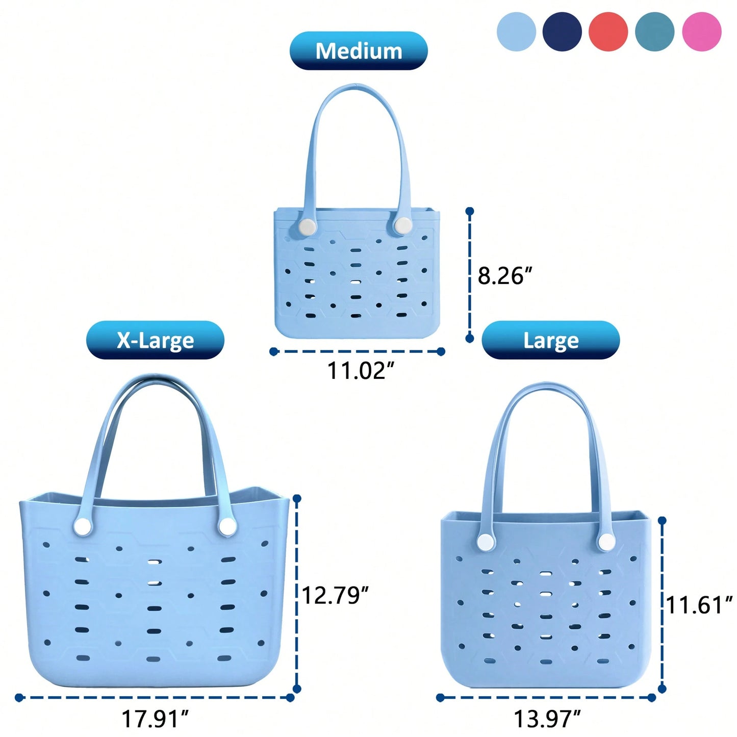 BamShoot X-Large Capacity EVA Tote Bag For Women, Three Size Beach Handbag,Open Design, Lightweight Shoulder Bag, Perfect For Pool, Vacation,Holiday Gift