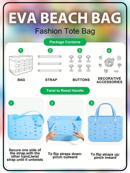 BamShoot X-Large Capacity EVA Tote Bag For Women, Three Size Beach Handbag,Open Design, Lightweight Shoulder Bag, Perfect For Pool, Vacation,Holiday Gift