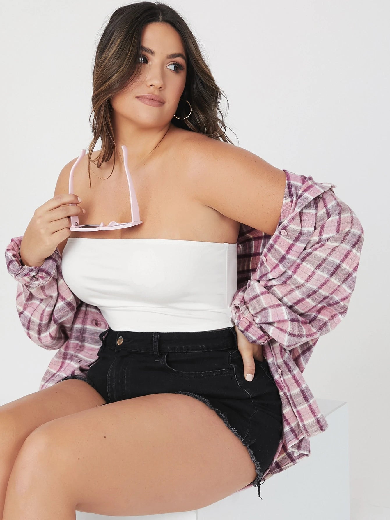BASICS Plus Size 2 Packs Crop Tube Top/Summer/Off-The-Shoulder Top Summer Tops