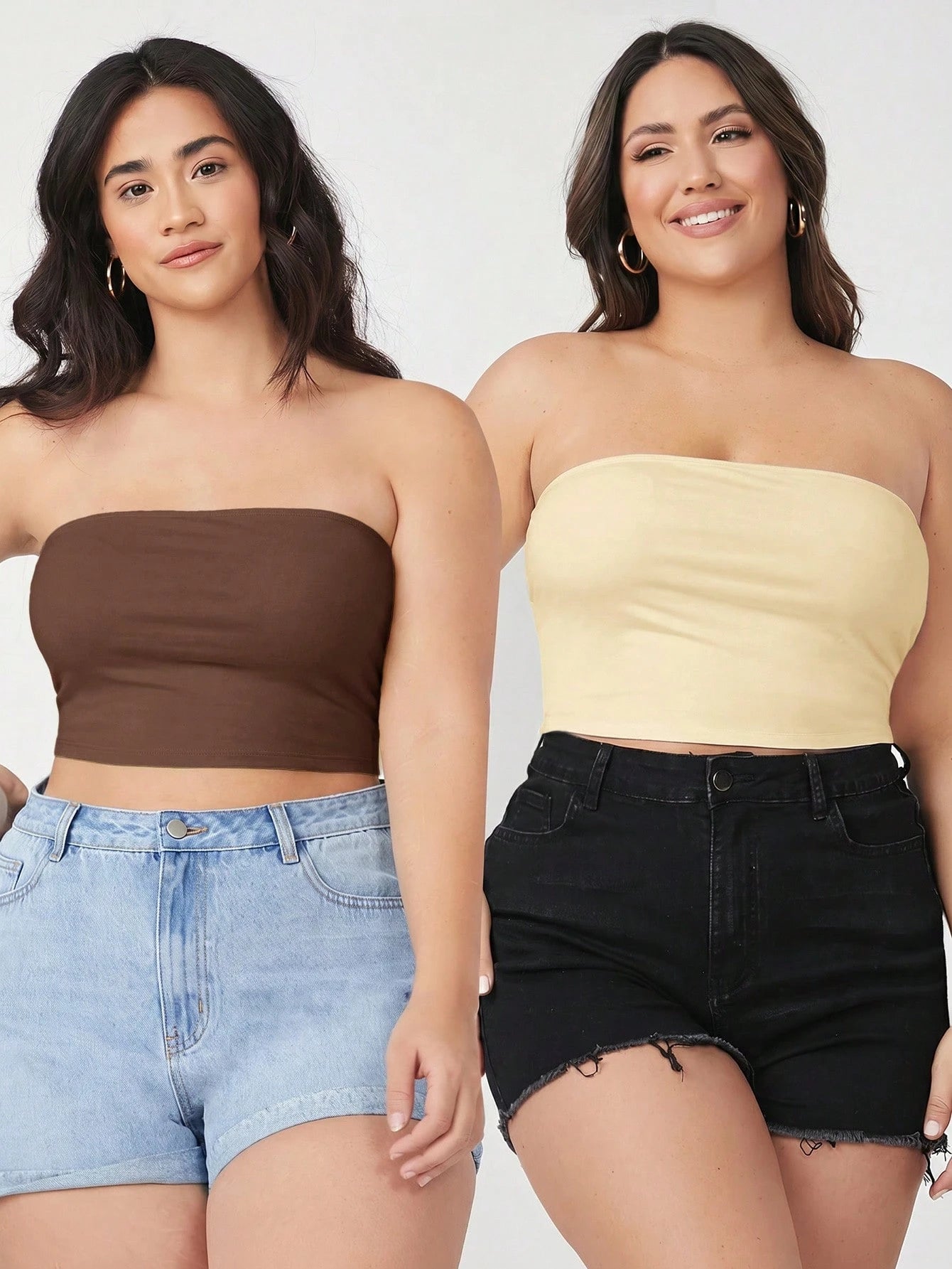 BASICS Plus Size 2 Packs Crop Tube Top/Summer/Off-The-Shoulder Top Summer Tops