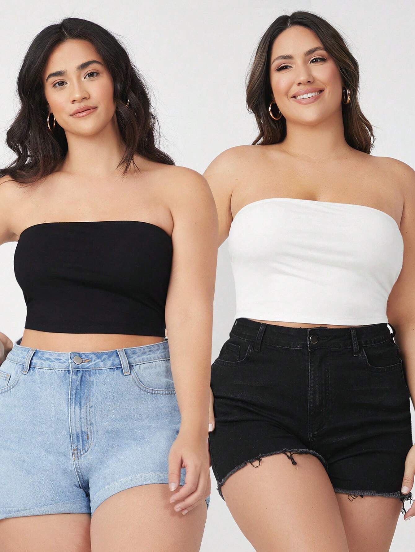 BASICS Plus Size 2 Packs Crop Tube Top/Summer/Off-The-Shoulder Top Summer Tops