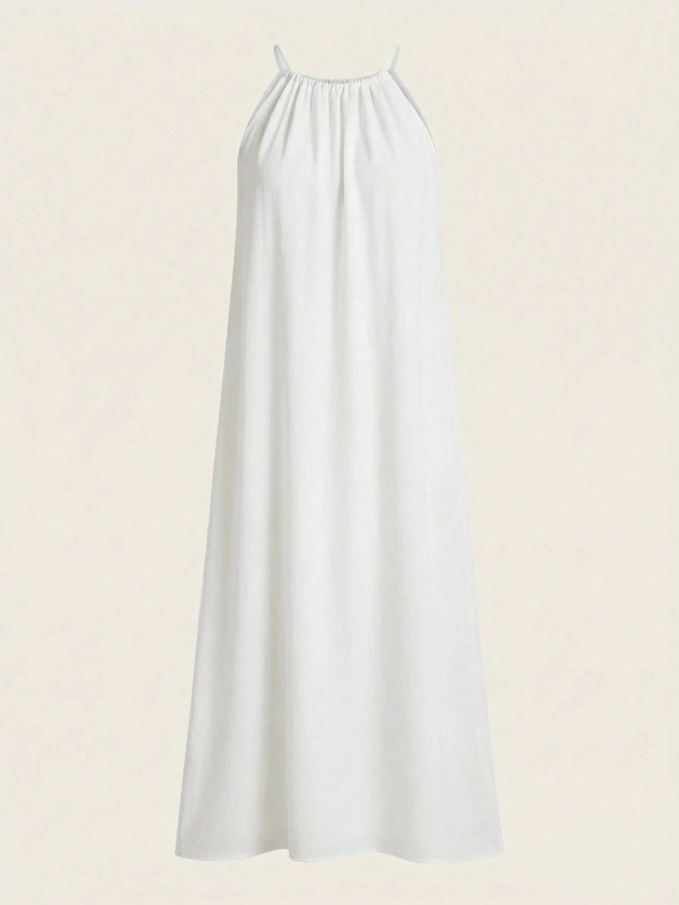 BASICS Women's Solid Color Minimalist Woven Halter Neck Side Slit Dress White Dresses Summer Dresses
