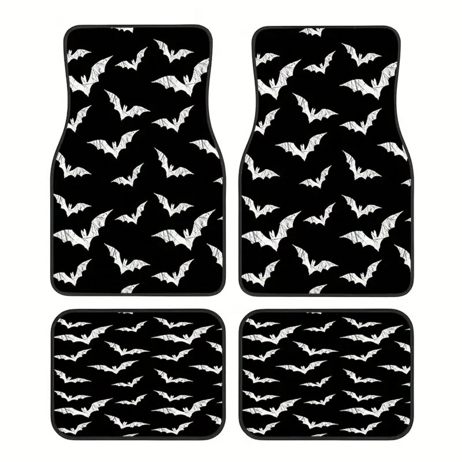 Bat-Patterned Car Floor Mat 4-Piece Set, Multifunctional Interior Decoration, Suitable For Front And Rear Seats