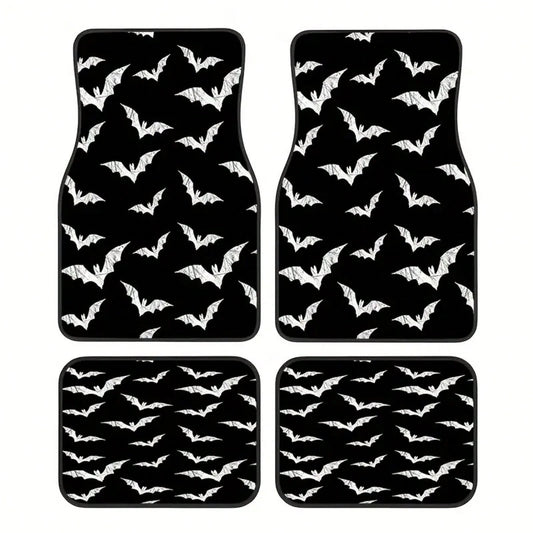 Bat-Patterned Car Floor Mat 4-Piece Set, Multifunctional Interior Decoration, Suitable For Front And Rear Seats