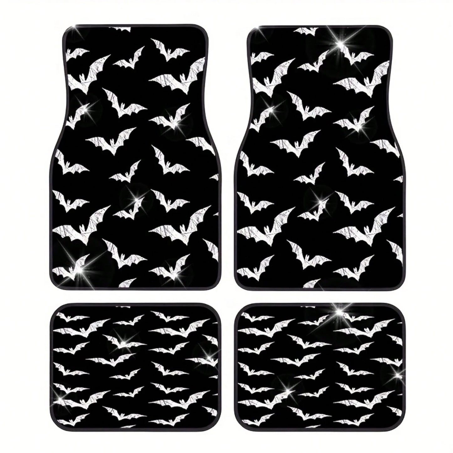 Bat-Patterned Car Floor Mat 4-Piece Set, Multifunctional Interior Decoration, Suitable For Front And Rear Seats