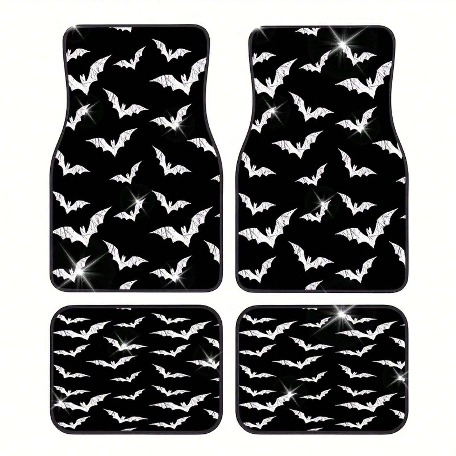 Bat-Patterned Car Floor Mat 4-Piece Set, Multifunctional Interior Decoration, Suitable For Front And Rear Seats