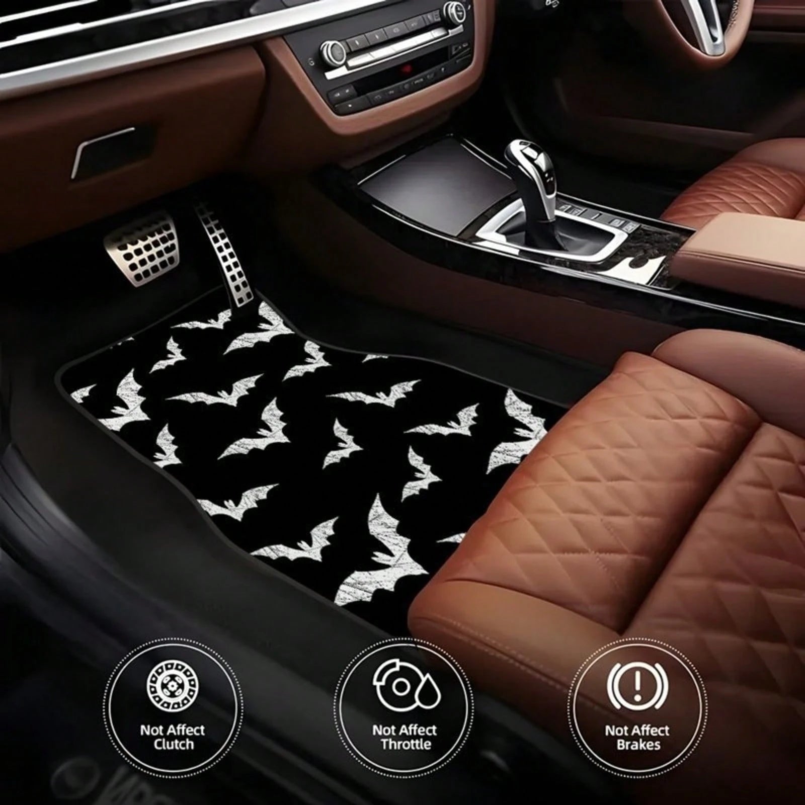 Bat-Patterned Car Floor Mat 4-Piece Set, Multifunctional Interior Decoration, Suitable For Front And Rear Seats