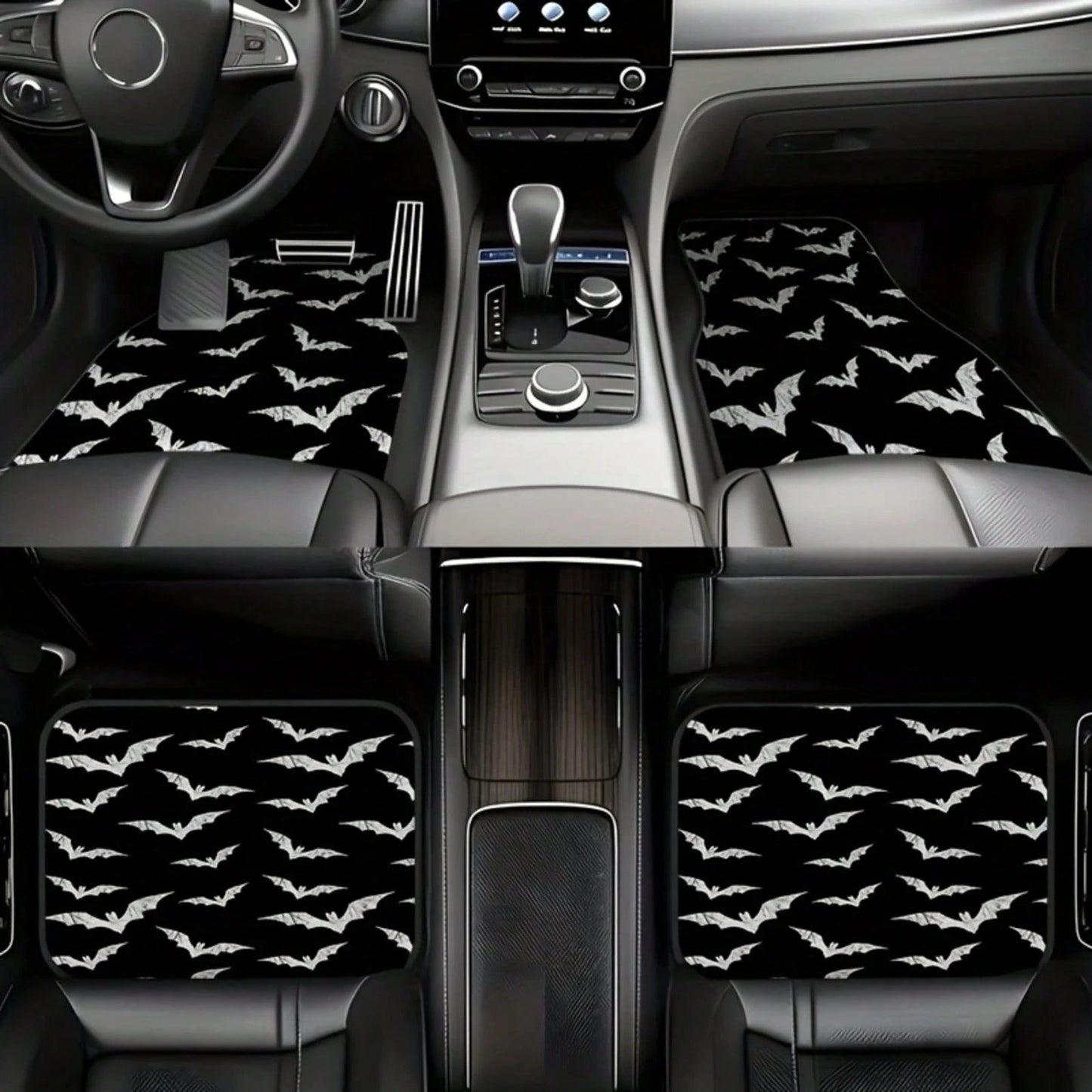 Bat-Patterned Car Floor Mat 4-Piece Set, Multifunctional Interior Decoration, Suitable For Front And Rear Seats