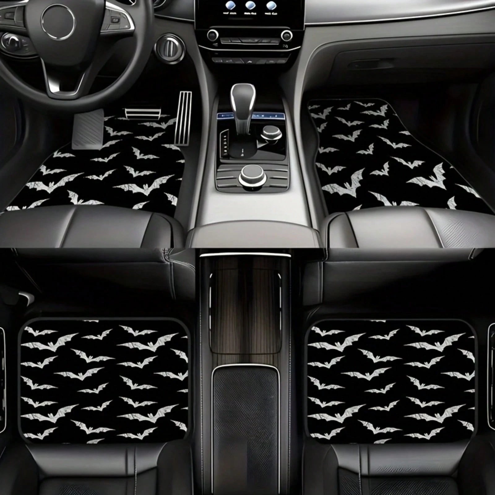 Bat-Patterned Car Floor Mat 4-Piece Set, Multifunctional Interior Decoration, Suitable For Front And Rear Seats