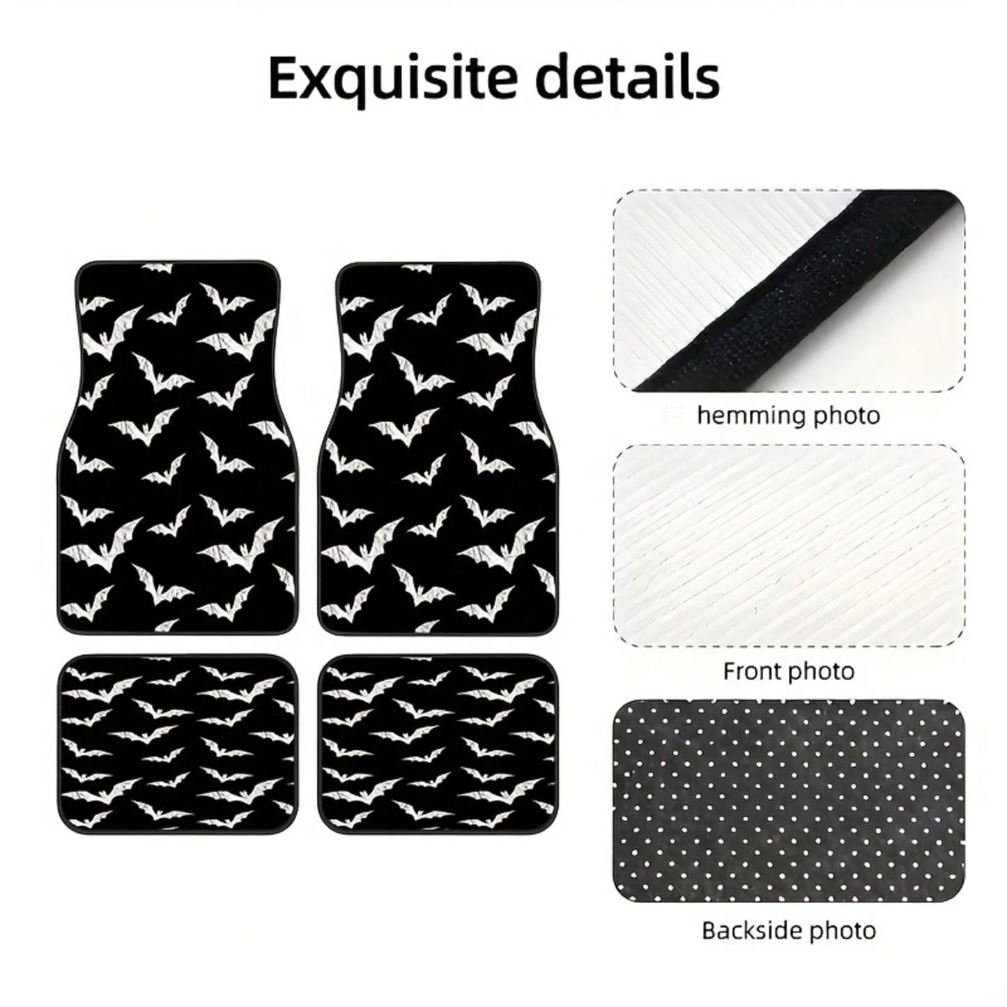 Bat-Patterned Car Floor Mat 4-Piece Set, Multifunctional Interior Decoration, Suitable For Front And Rear Seats