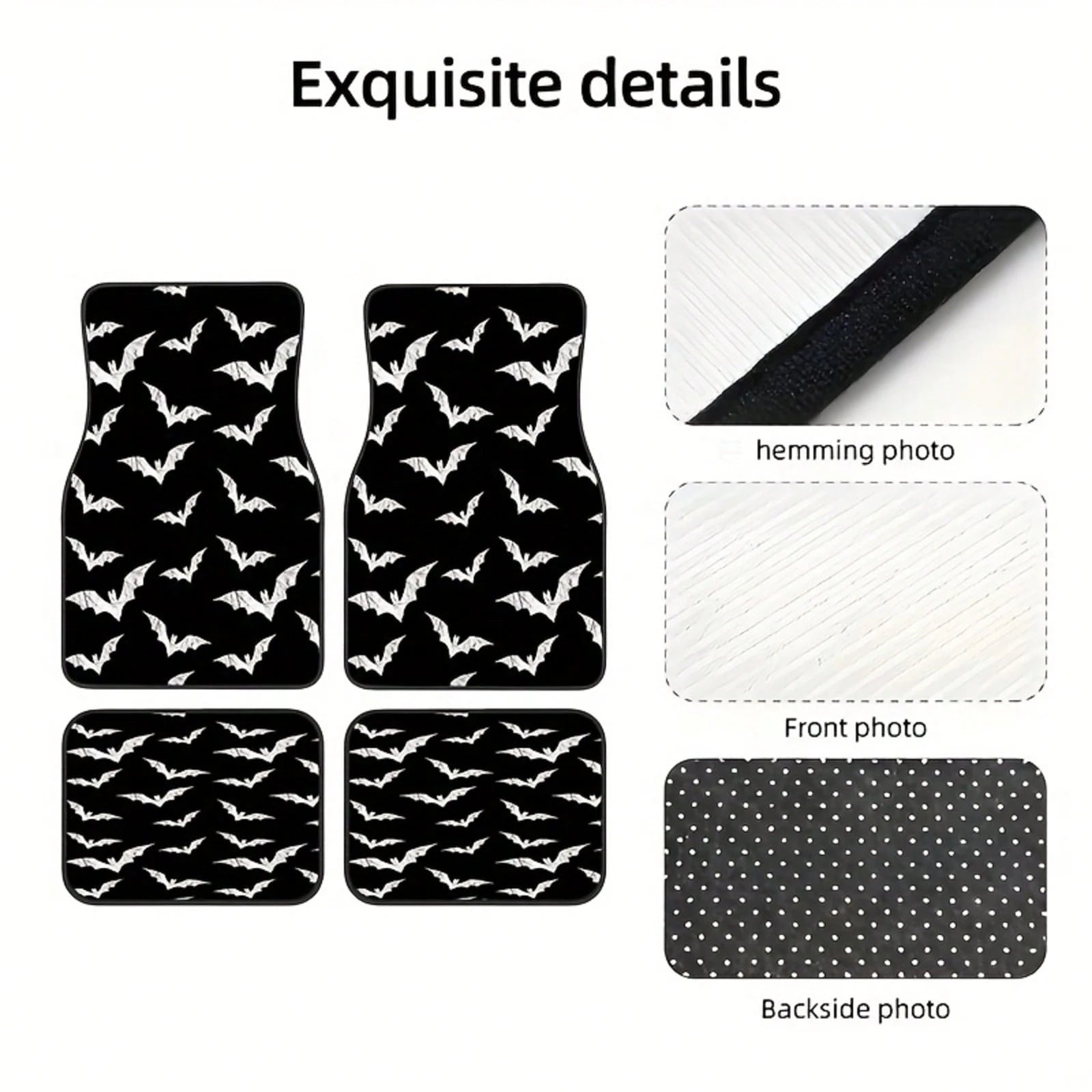 Bat-Patterned Car Floor Mat 4-Piece Set, Multifunctional Interior Decoration, Suitable For Front And Rear Seats