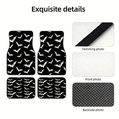 Bat-Patterned Car Floor Mat 4-Piece Set, Multifunctional Interior Decoration, Suitable For Front And Rear Seats