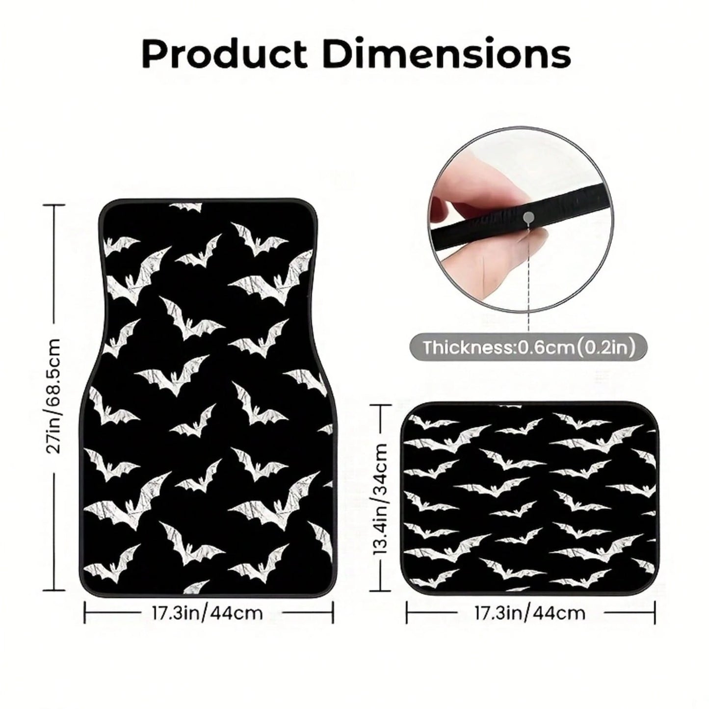 Bat-Patterned Car Floor Mat 4-Piece Set, Multifunctional Interior Decoration, Suitable For Front And Rear Seats