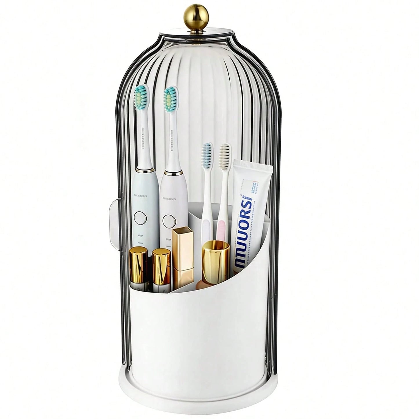Bathroom Toothbrush Holder Organizer, 360° Rotating Toothbrush Storage Caddy With Dustproof Cover, Countertop Toothpaste Holder For Electric Toothbrushes, Makeup Brushes