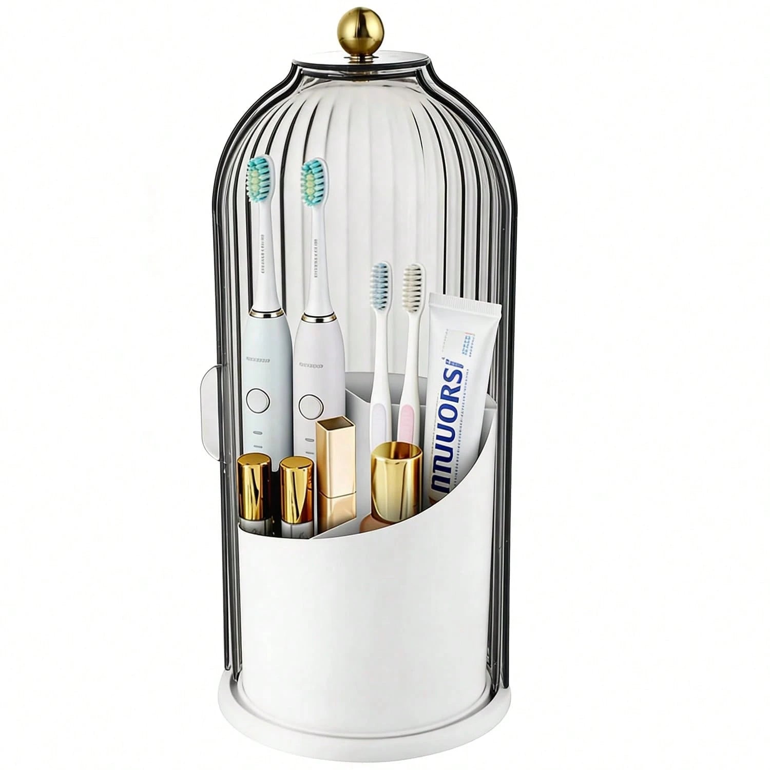 Bathroom Toothbrush Holder Organizer, 360° Rotating Toothbrush Storage Caddy With Dustproof Cover, Countertop Toothpaste Holder For Electric Toothbrushes, Makeup Brushes