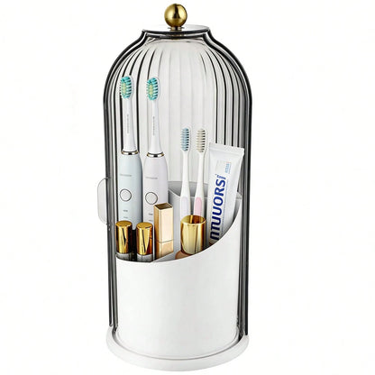 Bathroom Toothbrush Holder Organizer, 360° Rotating Toothbrush Storage Caddy With Dustproof Cover, Countertop Toothpaste Holder For Electric Toothbrushes, Makeup Brushes
