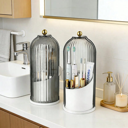Bathroom Toothbrush Holder Organizer, 360° Rotating Toothbrush Storage Caddy With Dustproof Cover, Countertop Toothpaste Holder For Electric Toothbrushes, Makeup Brushes