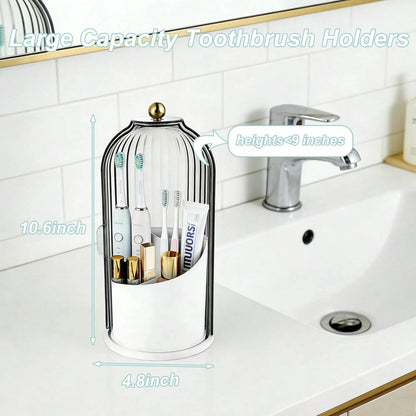 Bathroom Toothbrush Holder Organizer, 360° Rotating Toothbrush Storage Caddy With Dustproof Cover, Countertop Toothpaste Holder For Electric Toothbrushes, Makeup Brushes