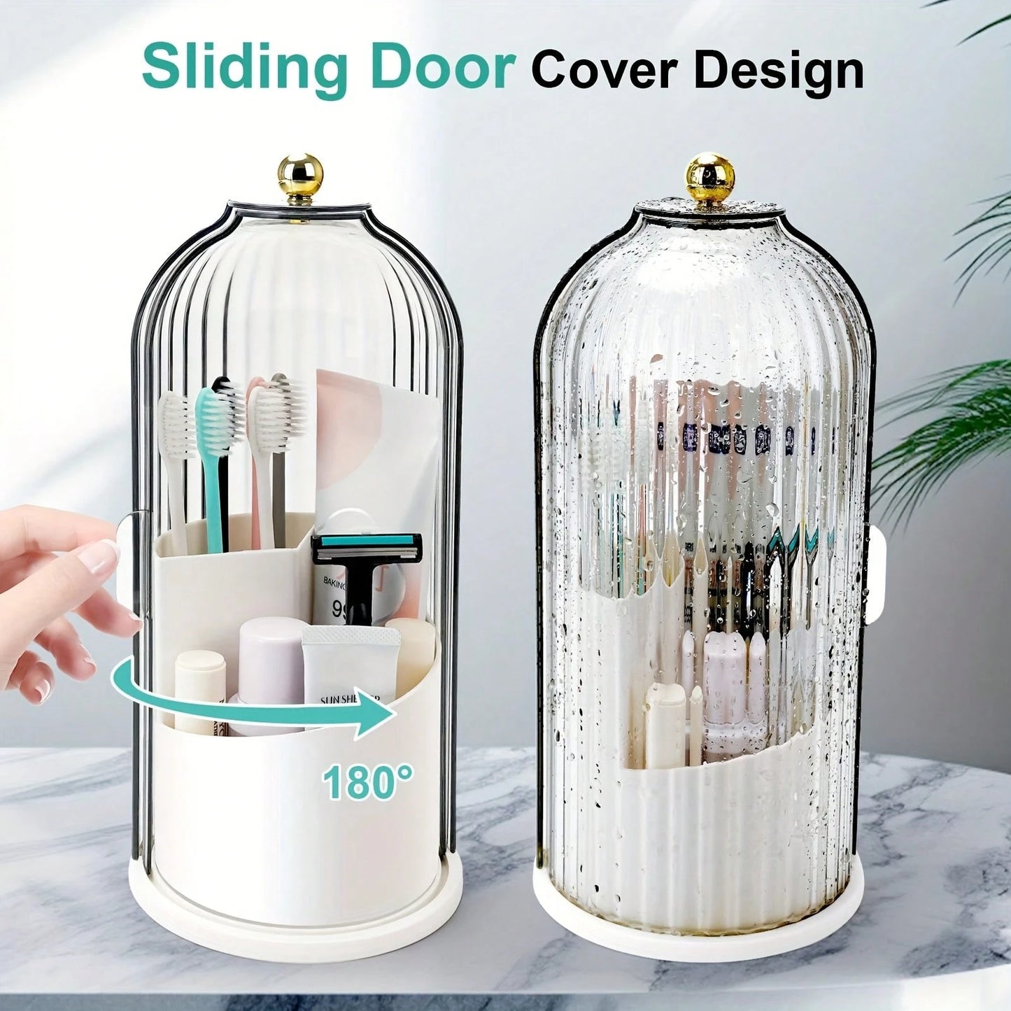 Bathroom Toothbrush Holder Organizer, 360° Rotating Toothbrush Storage Caddy With Dustproof Cover, Countertop Toothpaste Holder For Electric Toothbrushes, Makeup Brushes