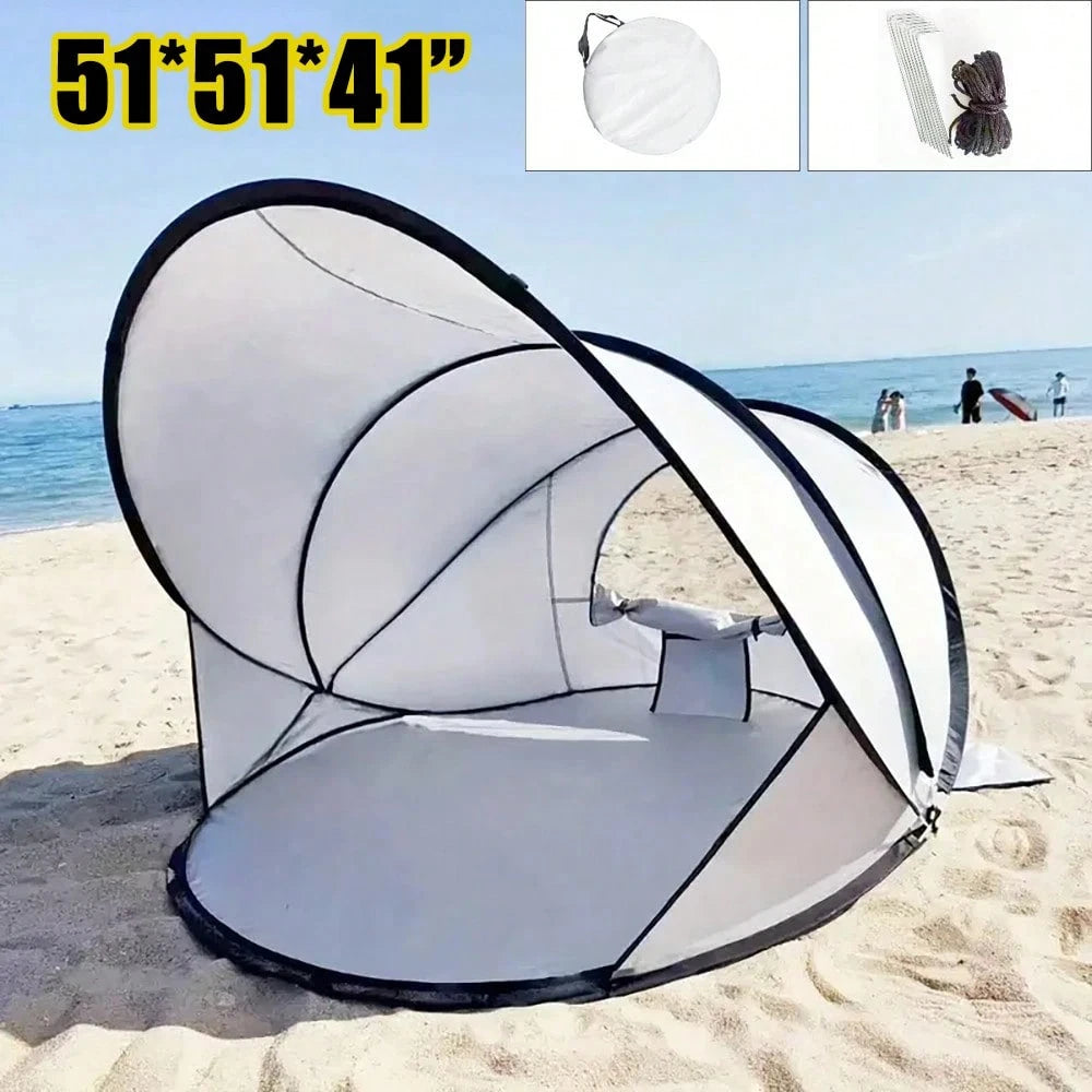 Beach Tent, Seaside Sun Protection, Windproof, Water Play, Sunroof, Fully Automatic Quick Opening, 210T Vinyl Khaki Face Cloth, PE Bottom, Fiberglass Poles And Poles, Suitable For Outdoor Environments