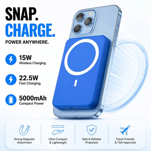 Beach Vacation 5000mAh Slim Magnetic MagSafe Power Bank Travel Essentials Camping Essentials 15W Wireless Charging 22.5W Fast Wired Portable Charger Working 17 Pro Max Through 12 Pro Max, Triple Enh