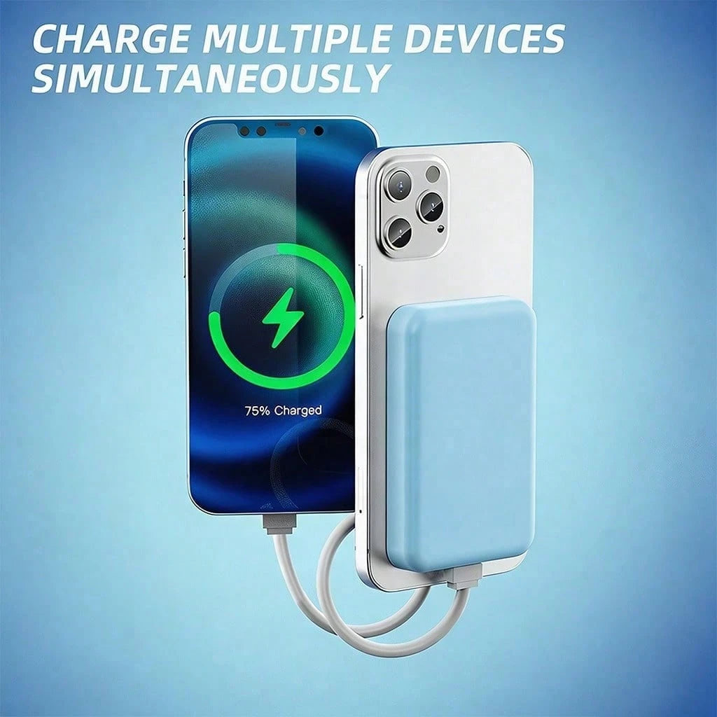 Beach Vacation 5000mAh Slim Magnetic MagSafe Power Bank Travel Essentials Camping Essentials 15W Wireless Charging 22.5W Fast Wired Portable Charger Working 17 Pro Max Through 12 Pro Max, Triple Enh