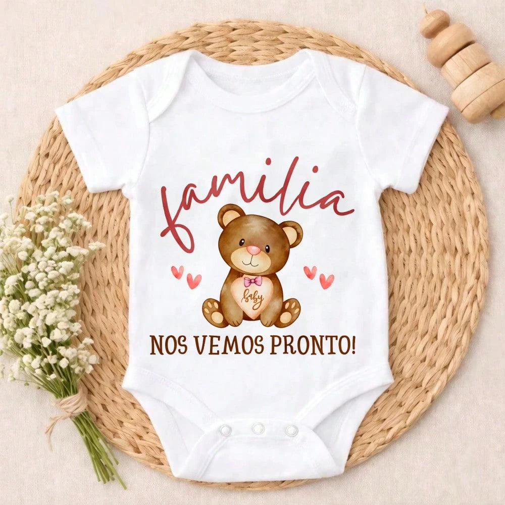 Bear Baby Hearts Family See You Soon Baby Bodysuit Casual Short SleeveRomper Crew Neck Outfit For Baby Boys & Girls Gentle On Skin Free Movement Soft Cotton Comfort Baby Clothes For Outdoor Daily Wea