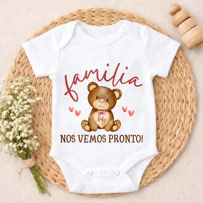 Bear Baby Hearts Family See You Soon Baby Bodysuit Casual Short SleeveRomper Crew Neck Outfit For Baby Boys & Girls Gentle On Skin Free Movement Soft Cotton Comfort Baby Clothes For Outdoor Daily Wea