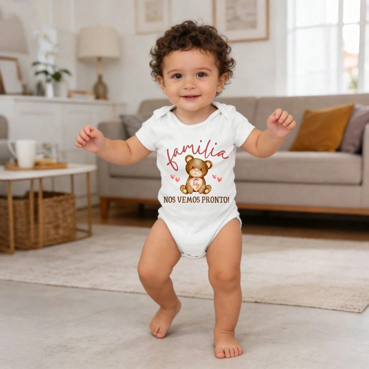 Bear Baby Hearts Family See You Soon Baby Bodysuit Casual Short SleeveRomper Crew Neck Outfit For Baby Boys & Girls Gentle On Skin Free Movement Soft Cotton Comfort Baby Clothes For Outdoor Daily Wea