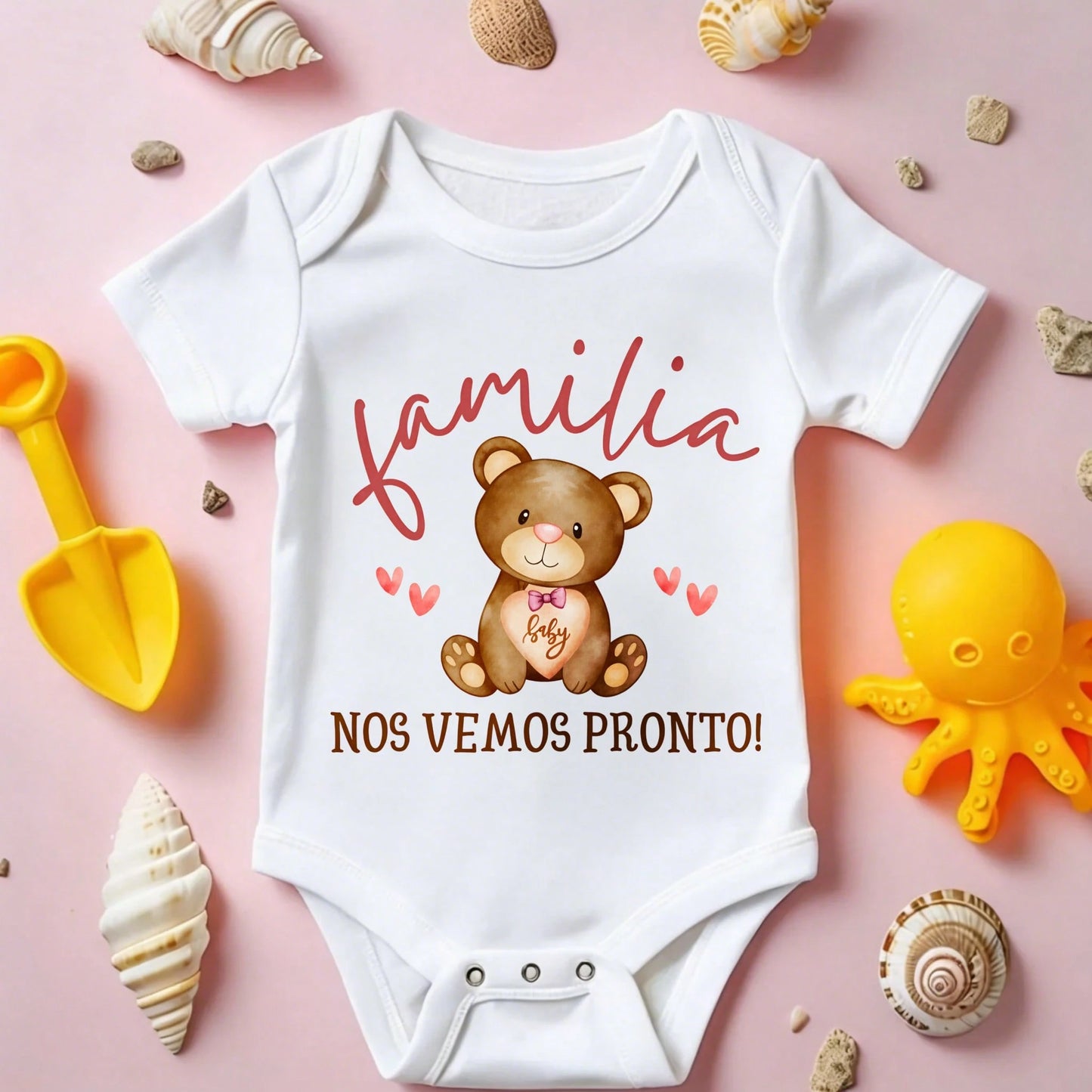 Bear Baby Hearts Family See You Soon Baby Bodysuit Casual Short SleeveRomper Crew Neck Outfit For Baby Boys & Girls Gentle On Skin Free Movement Soft Cotton Comfort Baby Clothes For Outdoor Daily Wea