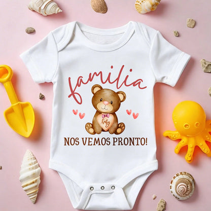 Bear Baby Hearts Family See You Soon Baby Bodysuit Casual Short SleeveRomper Crew Neck Outfit For Baby Boys & Girls Gentle On Skin Free Movement Soft Cotton Comfort Baby Clothes For Outdoor Daily Wea
