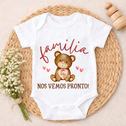 Bear Baby Hearts Family See You Soon Baby Bodysuit Casual Short SleeveRomper Crew Neck Outfit For Baby Boys & Girls Gentle On Skin Free Movement Soft Cotton Comfort Baby Clothes For Outdoor Daily Wea