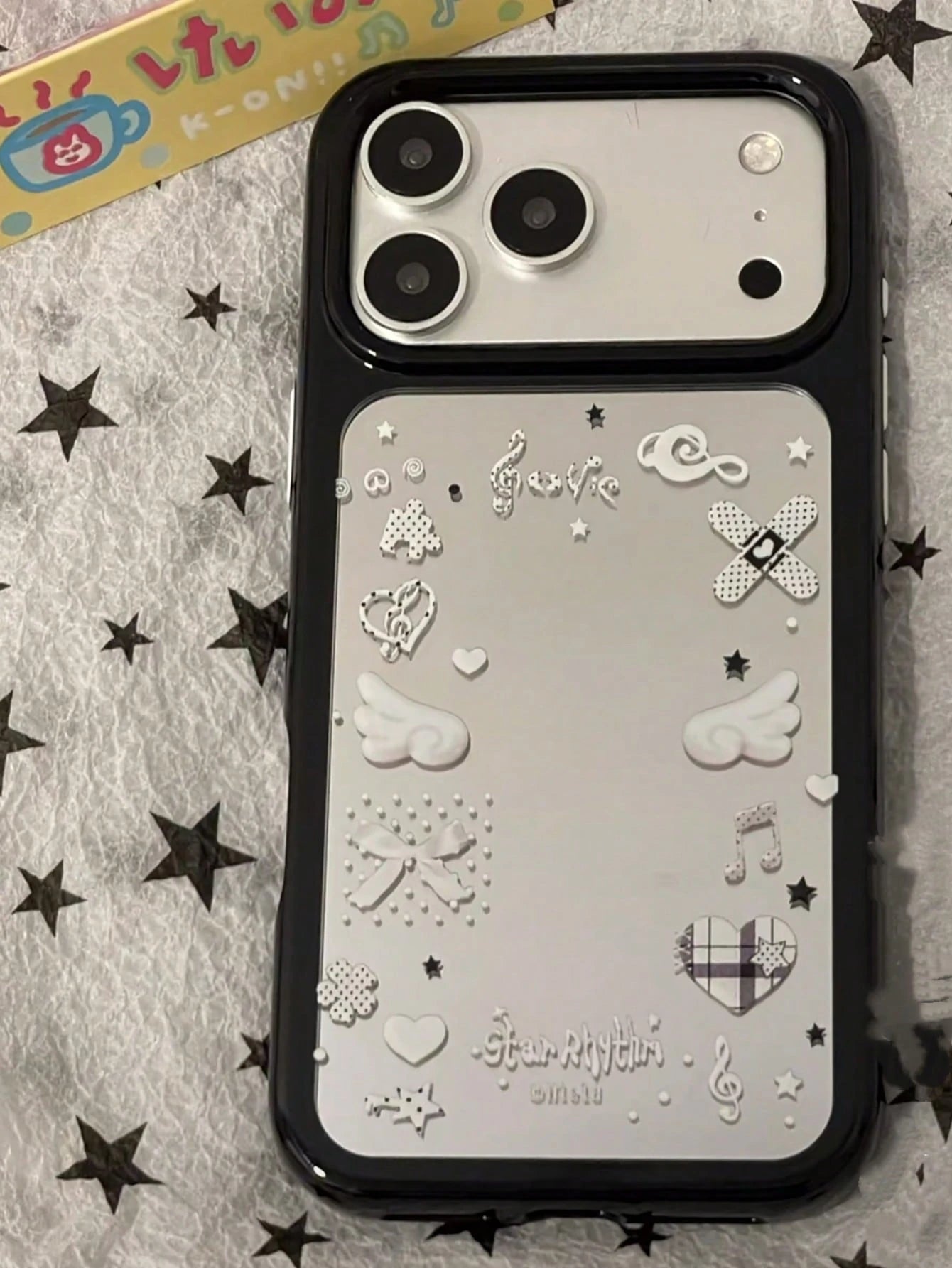 Bear Element Luxury Silicone Sparkling Rhinestone Fashion Musical Star Holographic Glitter Bear Wing Phone Premium Case Compatible With Apple 16/17 Pro Max/ 15 Pro, Protective Cover Compatible With IP