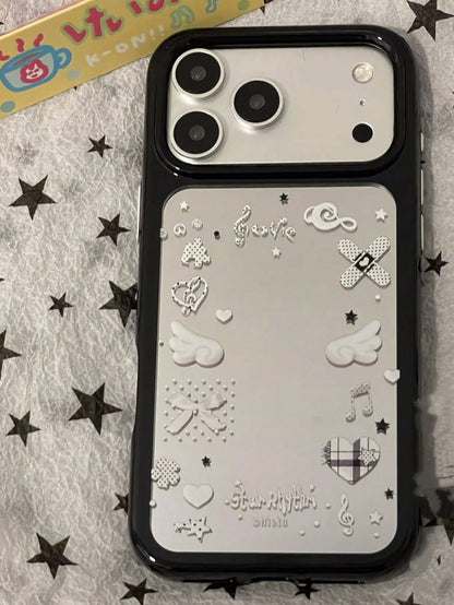 Bear Element Luxury Silicone Sparkling Rhinestone Fashion Musical Star Holographic Glitter Bear Wing Phone Premium Case Compatible With Apple 16/17 Pro Max/ 15 Pro, Protective Cover Compatible With IP