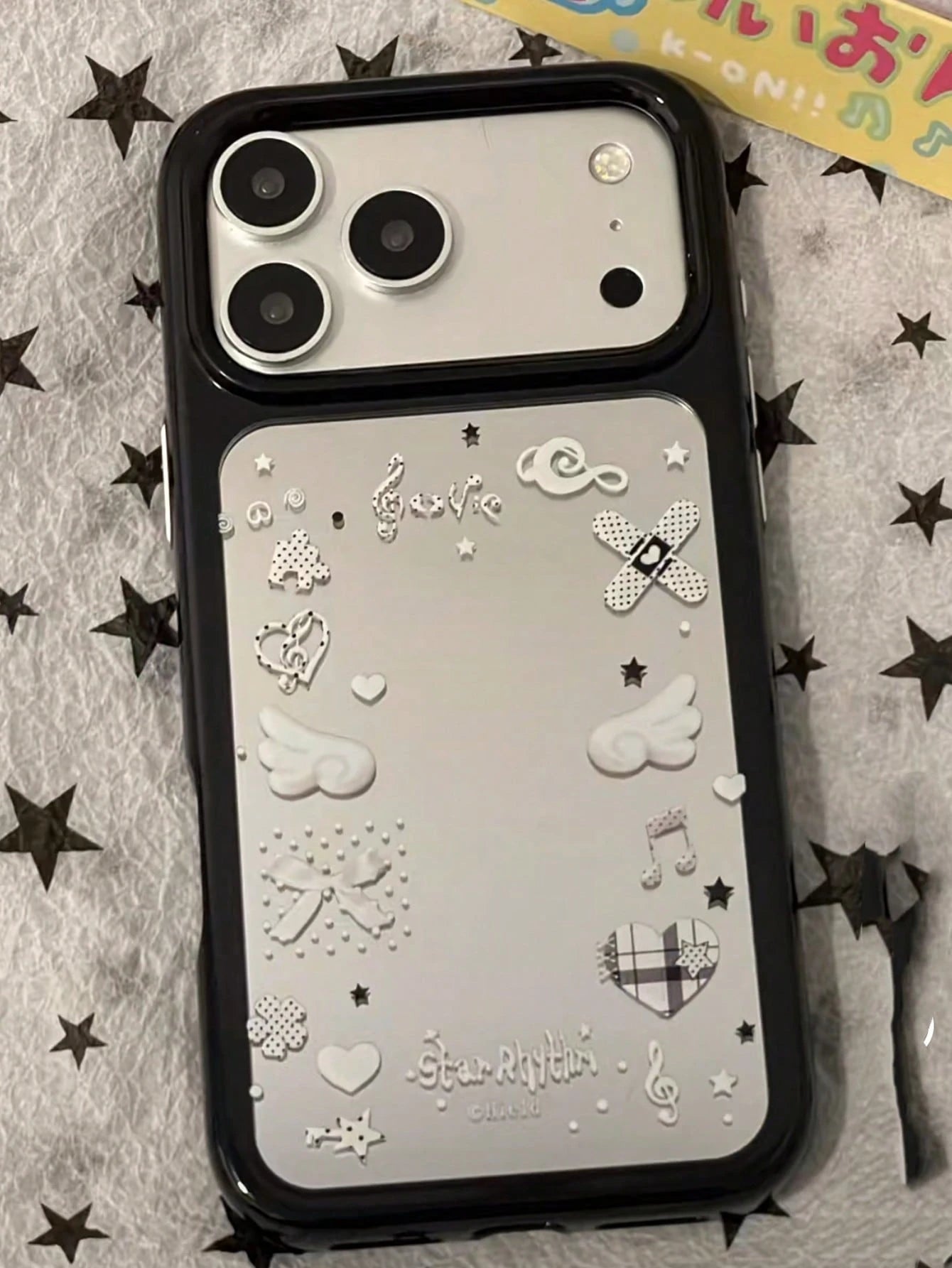 Bear Element Luxury Silicone Sparkling Rhinestone Fashion Musical Star Holographic Glitter Bear Wing Phone Premium Case Compatible With Apple 16/17 Pro Max/ 15 Pro, Protective Cover Compatible With IP