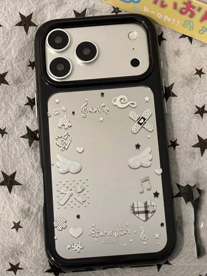 Bear Element Luxury Silicone Sparkling Rhinestone Fashion Musical Star Holographic Glitter Bear Wing Phone Premium Case Compatible With Apple 16/17 Pro Max/ 15 Pro, Protective Cover Compatible With IP