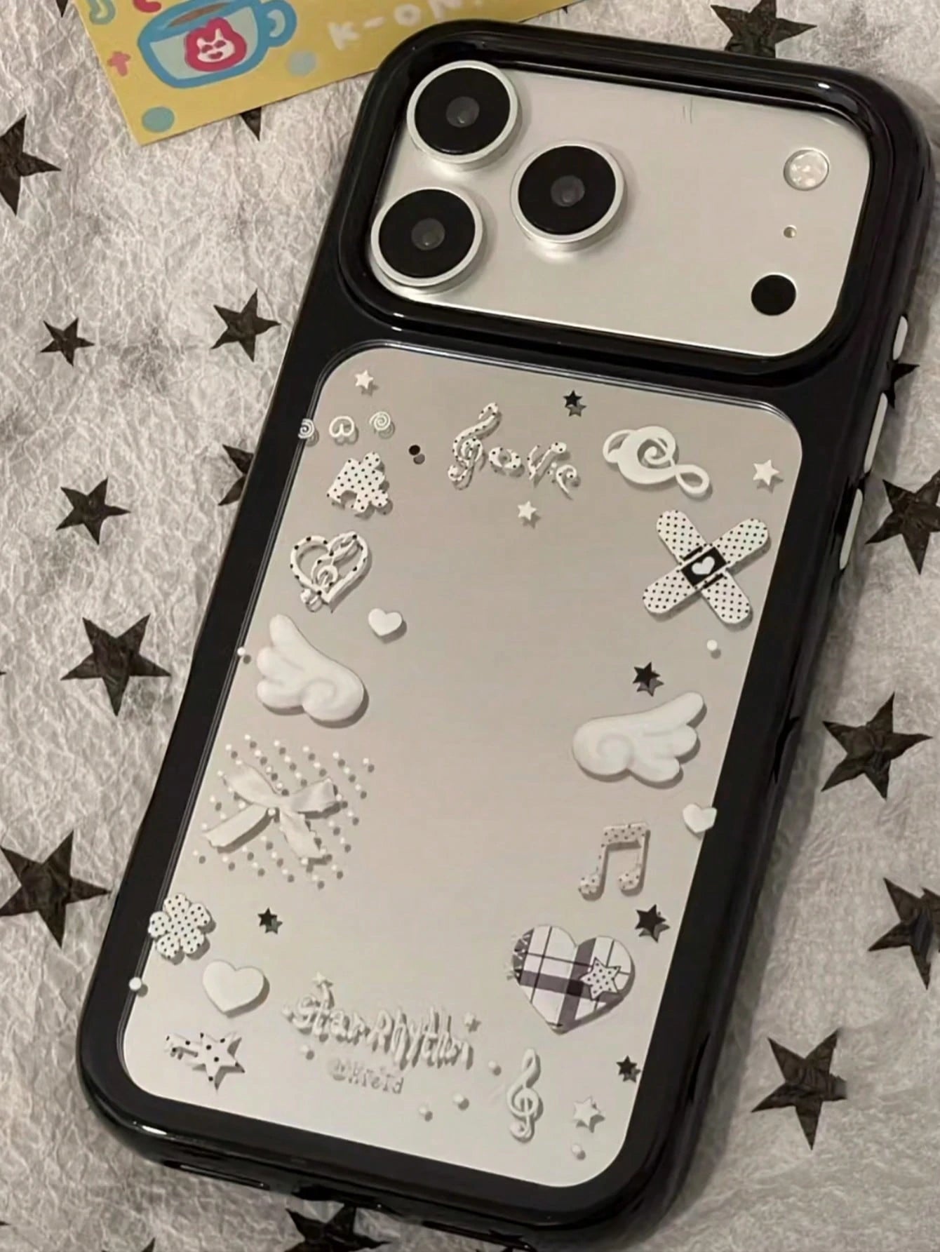 Bear Element Luxury Silicone Sparkling Rhinestone Fashion Musical Star Holographic Glitter Bear Wing Phone Premium Case Compatible With Apple 16/17 Pro Max/ 15 Pro, Protective Cover Compatible With IP