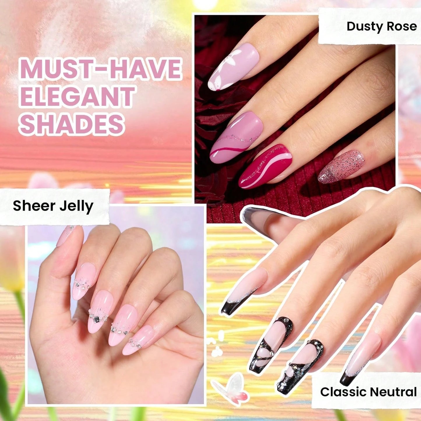BEETLES 110 PCS 100 Colors 5ML Gel Polish Kit Nail Nook Gel Nail Polish Set- Base Glossy Matte Glitter Top Coat Glitter Pearl Cat Eye White Red Pink Nude Uv Led Nails Easter Gift For Women