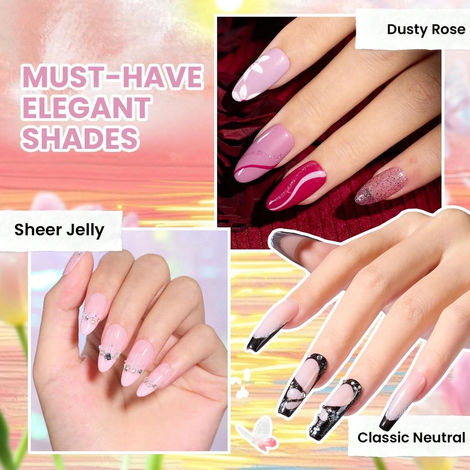BEETLES 110 PCS 100 Colors 5ML Gel Polish Kit Nail Nook Gel Nail Polish Set- Base Glossy Matte Glitter Top Coat Glitter Pearl Cat Eye White Red Pink Nude Uv Led Nails Easter Gift For Women