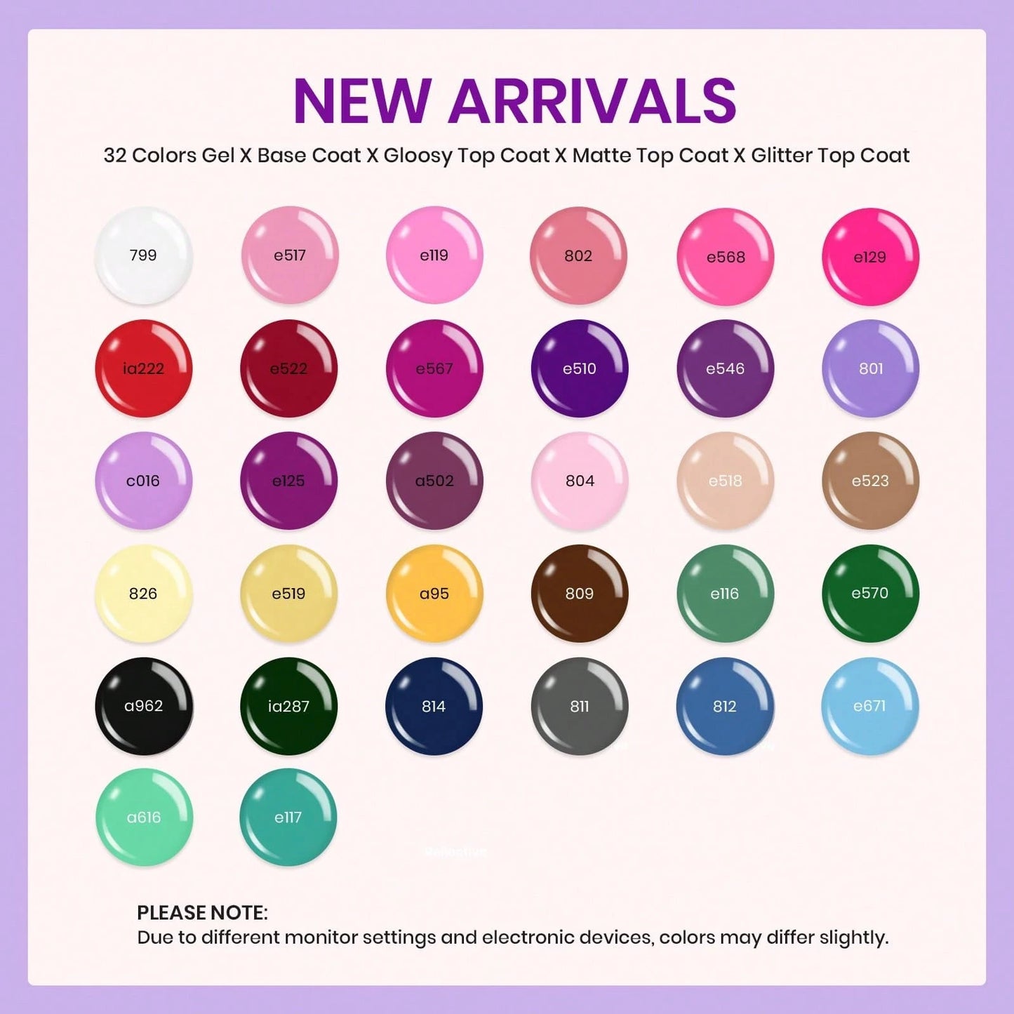 Beetles 32 Colors Spring Gel Polish Set- Purple Orange Red Brown Black White Blue Nude Green All Seasons Kit With Base Top Coat, UV LED Needed, Gifts For Women Fingertips Canvas