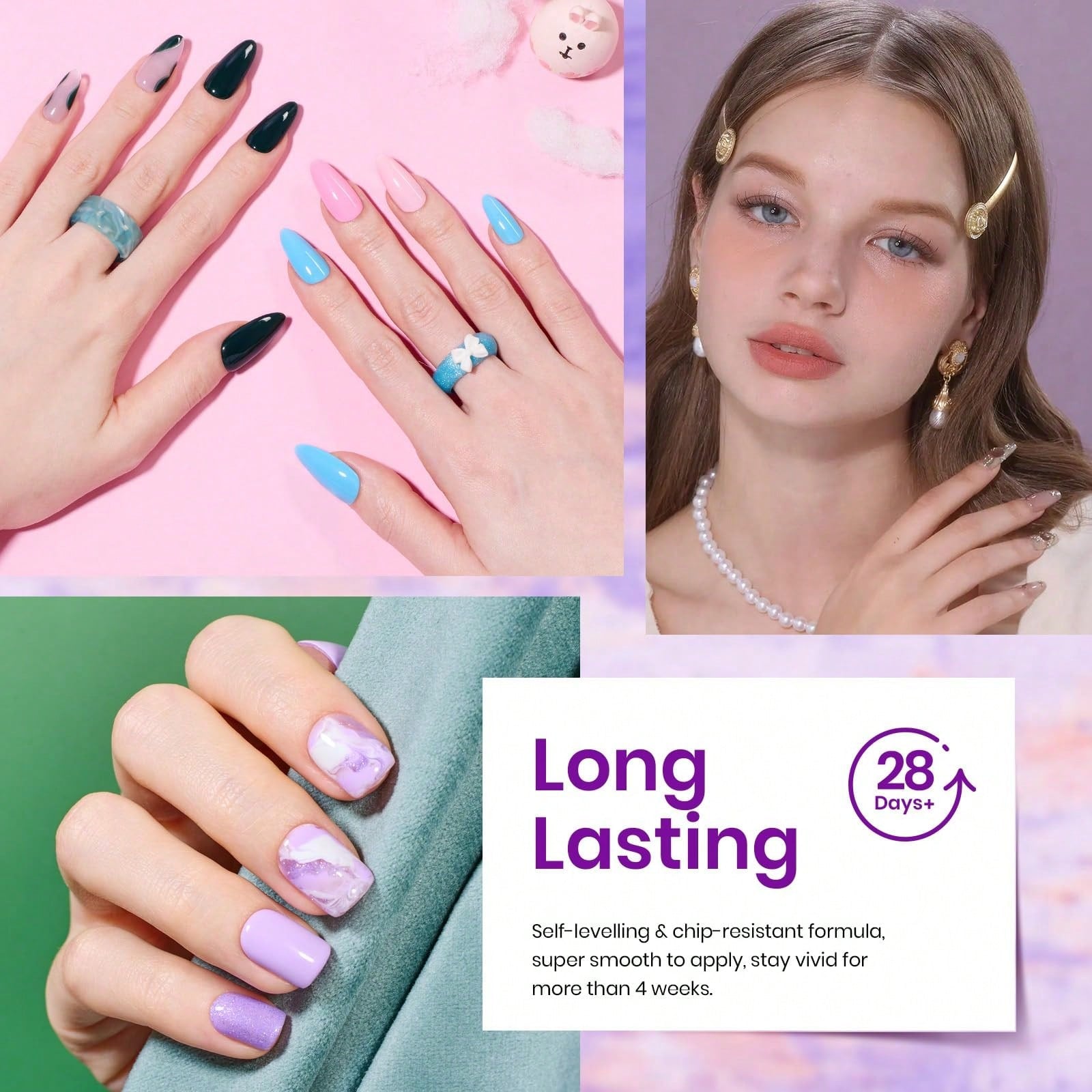 Beetles 32 Colors Spring Gel Polish Set- Purple Orange Red Brown Black White Blue Nude Green All Seasons Kit With Base Top Coat, UV LED Needed, Gifts For Women Fingertips Canvas