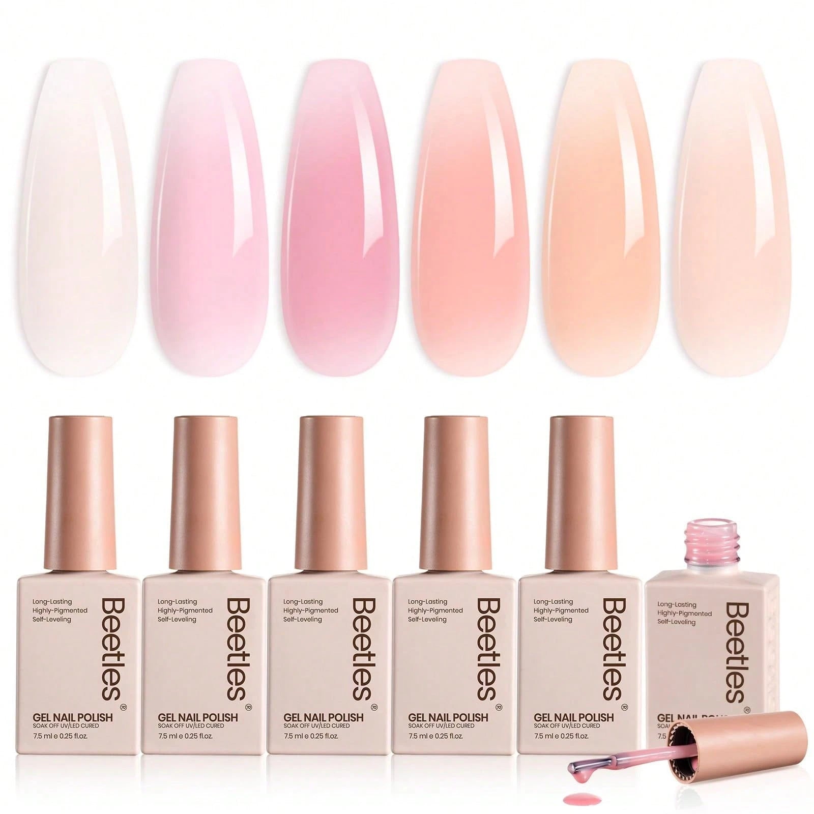 Beetles 6 Colors Ballet Dress Jelly Gel Nail Polish Set, Milky Pink Nude Pink Sheer Transparent Effect Gel, Soak Off UV LED French Nail Art, DIY Salon Home Manicure Gifts For Women
