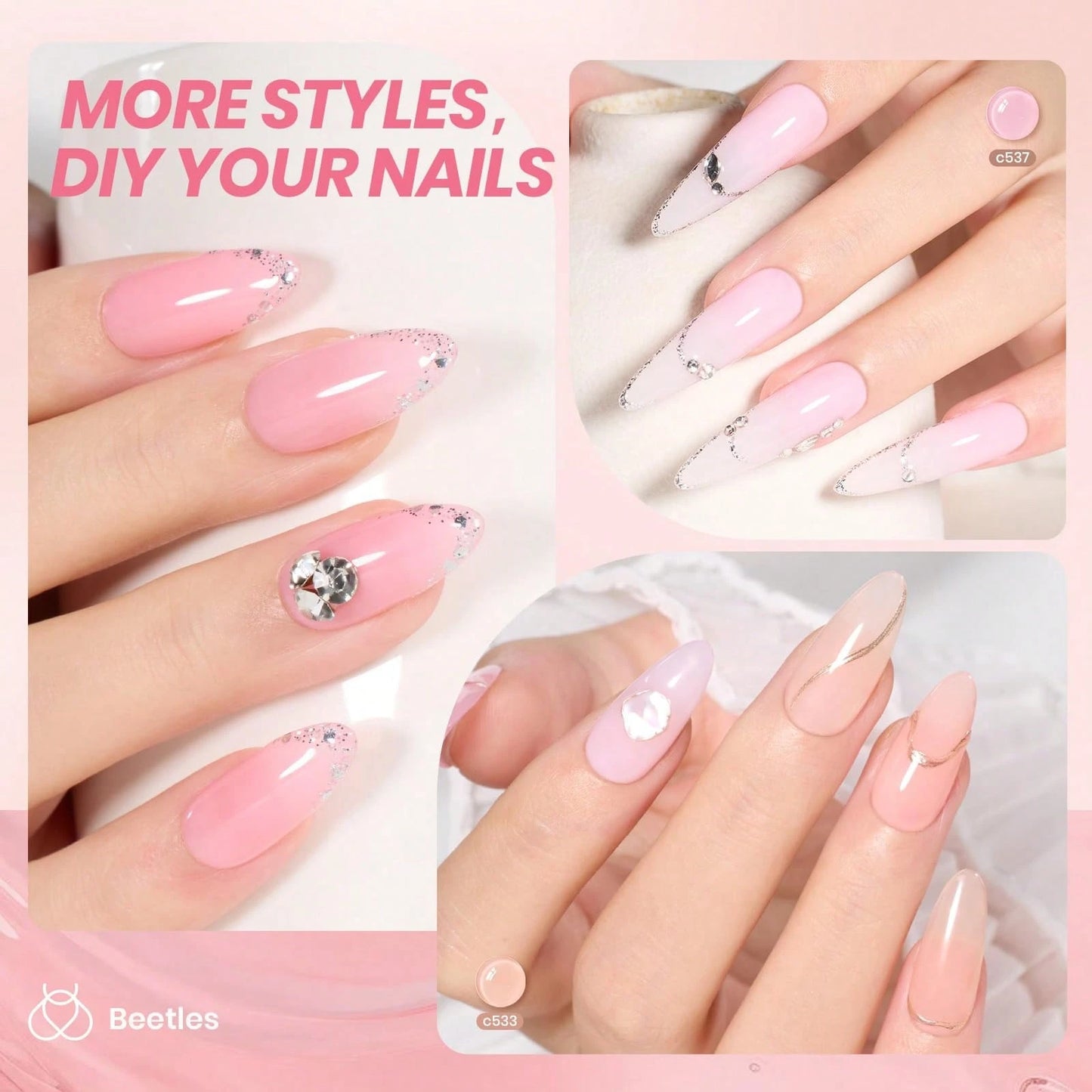 Beetles 6 Colors Ballet Dress Jelly Gel Nail Polish Set, Milky Pink Nude Pink Sheer Transparent Effect Gel, Soak Off UV LED French Nail Art, DIY Salon Home Manicure Gifts For Women
