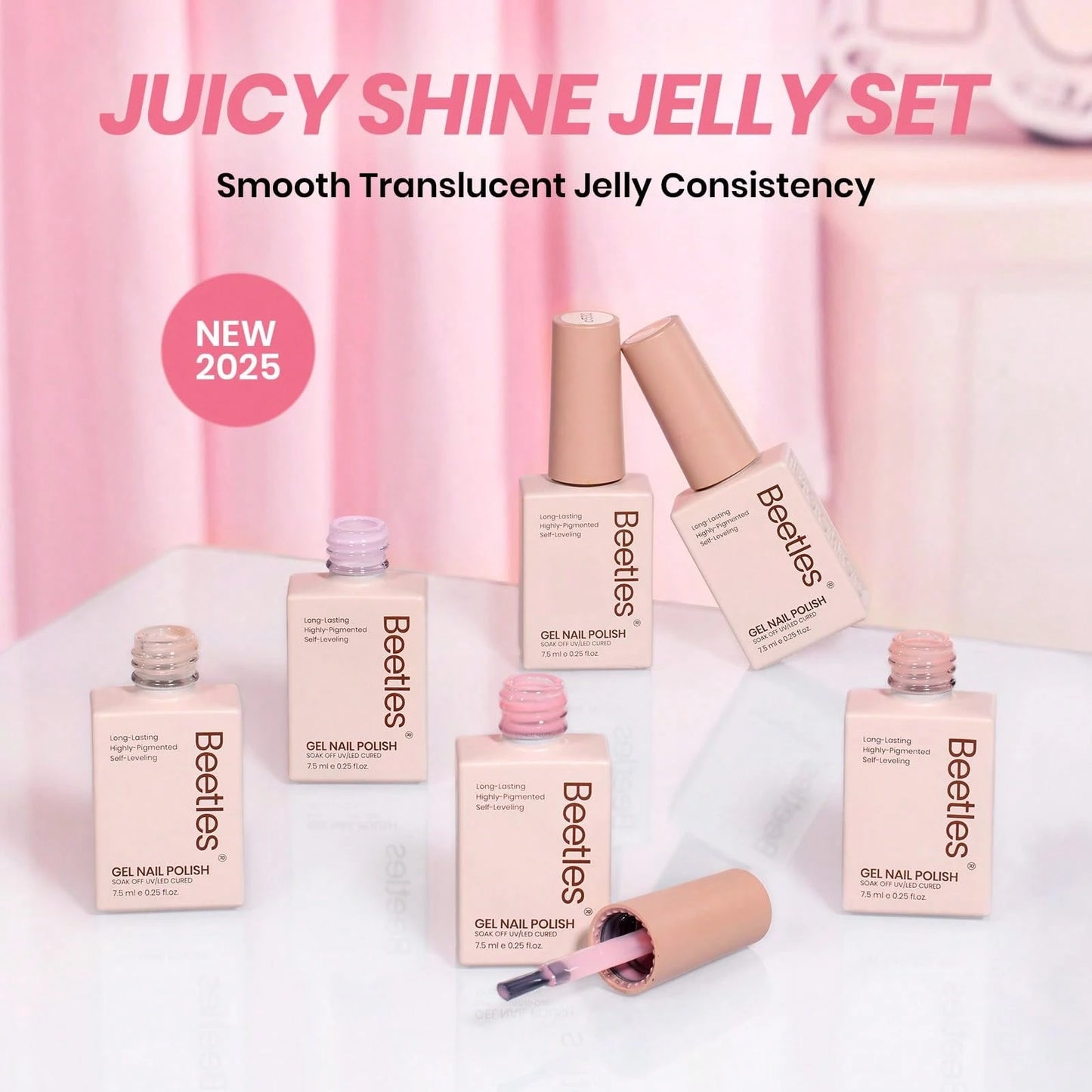 Beetles 6 Colors Ballet Dress Jelly Gel Nail Polish Set, Milky Pink Nude Pink Sheer Transparent Effect Gel, Soak Off UV LED French Nail Art, DIY Salon Home Manicure Gifts For Women