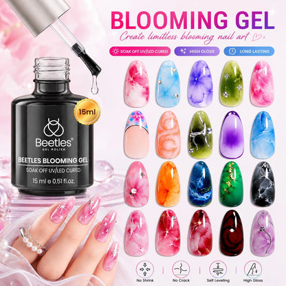 Beetles Blooming Gel 15ml Clear Uv Led Blossom Nails Gel Polish For Spreading Effect Marble Natural Stone Watercolor Floral Print Soak Off Diy Nail Art Design Manicure Gift For Women