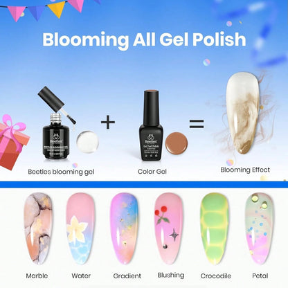 Beetles Blooming Gel 15ml Clear Uv Led Blossom Nails Gel Polish For Spreading Effect Marble Natural Stone Watercolor Floral Print Soak Off Diy Nail Art Design Manicure Gift For Women
