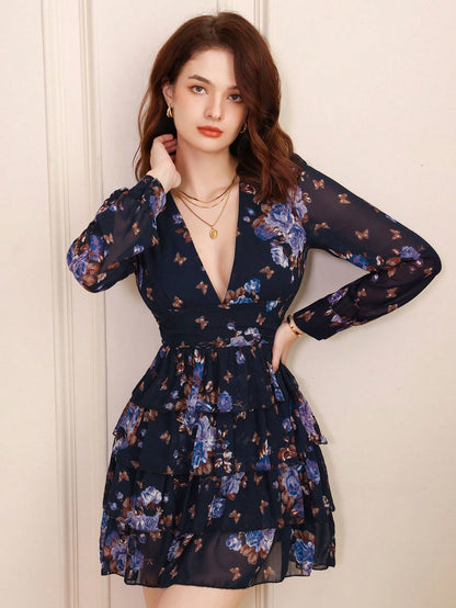 BELROSIE Women's Fashionable Random Printed Long Sleeve Dress Vacation Outfits Woman