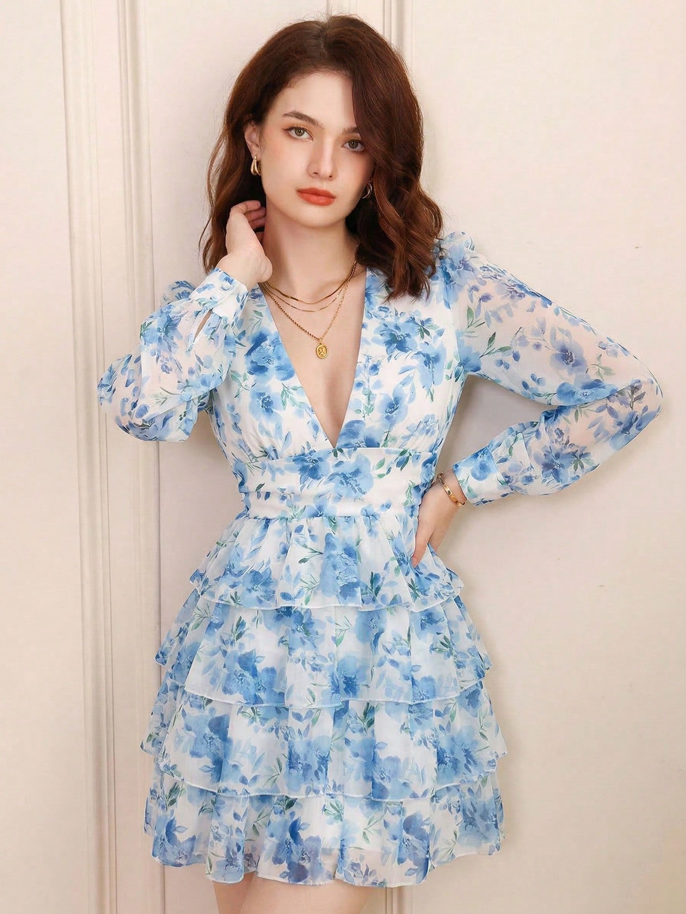 BELROSIE Women's Fashionable Random Printed Long Sleeve Dress Vacation Outfits Woman